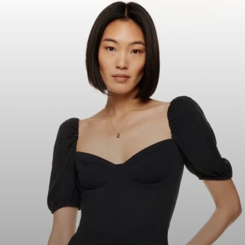 Aritzia Wilfred Free Novella Black Puff Sleeve Blouse